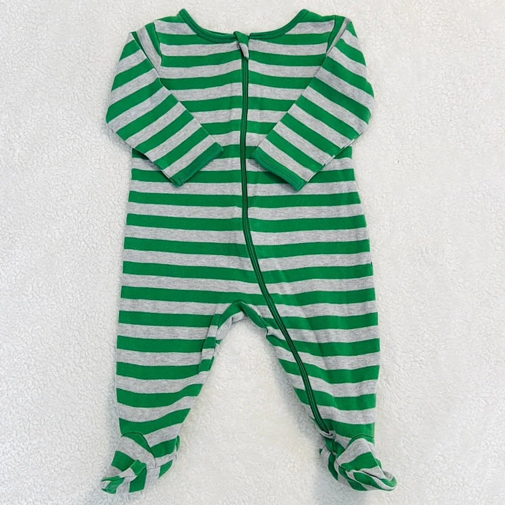 3/$15 🌸 Member’s Mark Sleep n Play Gray Green Stripe Footie Zip Up Pajamas